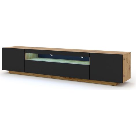 Mueble TV de pared 3 puertas 200 cm LED Aurus Negro y Madera (1/5)