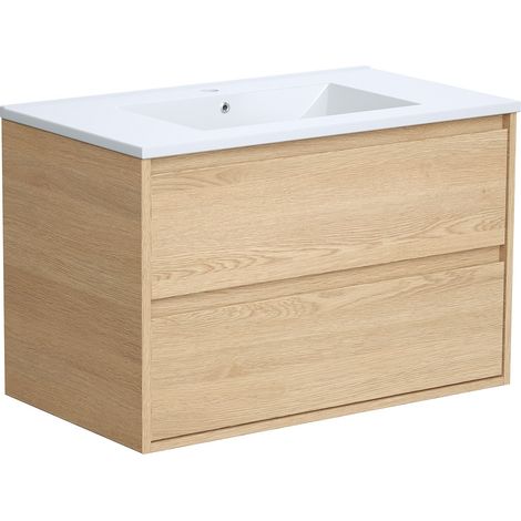 Mobile per bagno sospeso con lavabo da incasso 80 cm Placcatura rovere - MILIPAM (1/4)