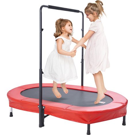 Mini trampoline pliable pour enfant, 1435 x 970 mm, fitness rebounder pour tout-petits avec poignée, cadeau d'anniversaire pour enfants de 3 ans et plus, garçons et filles pour s'amuser, rouge (1/5)