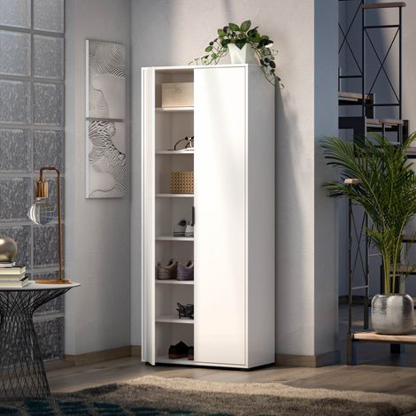 Armadio Multiuso 2 Ante Angitolar, 6 Ripiani, Cassetti Made in Italy, 7 Vani, 72.5x180h cm Bianco Lucido (1/5)