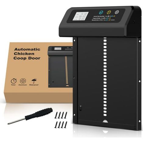 Porte poulailler automatique - - LCD programmable - Cadre agrandi - Protection anti-pincement - Alliage alu résistant (1/5)