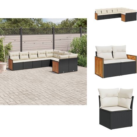 9-tlg. Garten-Sofagarnitur mit Kissen Schwarz Poly Rattan - Gartengestelle - Gartenmöbelset - Rattan Möbel - Lounge Set - Gartenlounge (1/5)
