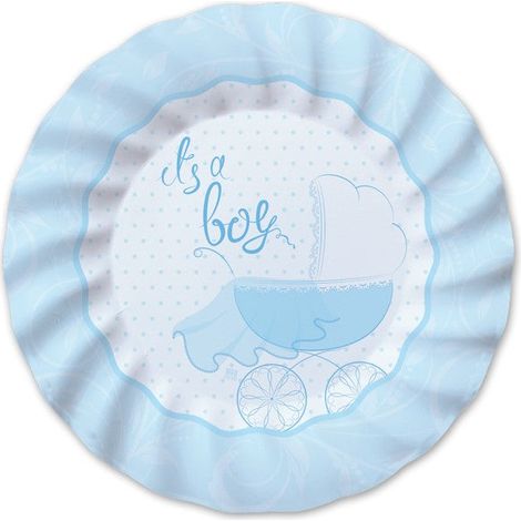 Big Party Piatti Carta It's a Boy D 25 Cm Cf 8 Pz Bianco Celeste