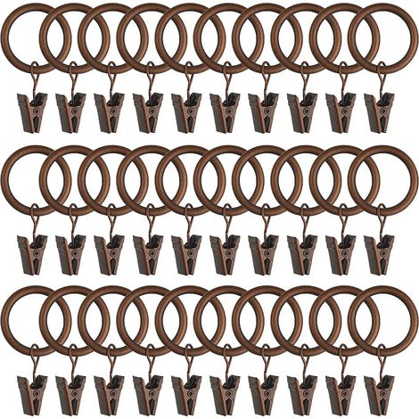 Anillas para cortinas con clips metálicos - Se adaptan a todas las barras de cortina - Diámetro interior de 32 mm - Bronce rojo - 30 unidades (1/5)