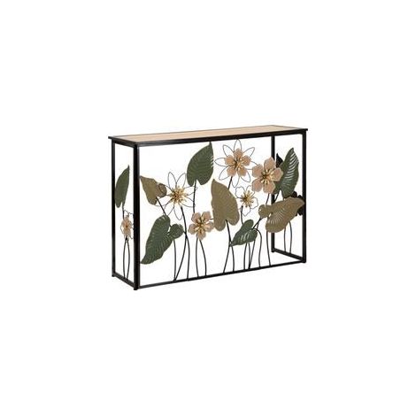 Console ressort métal noir plateau bois design floral (1/5)