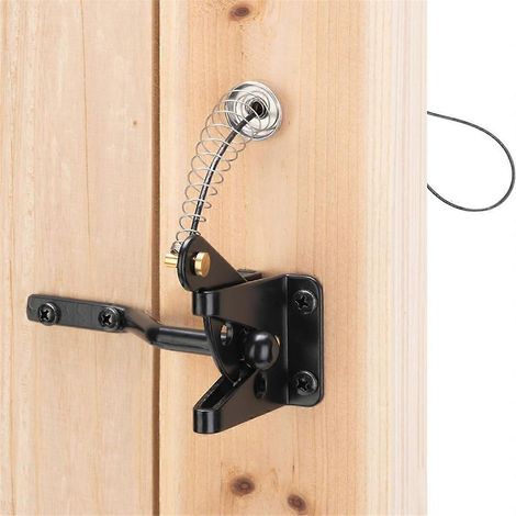Loquet de portail autobloquant pour clôture en bois, robuste, avec câble à ressort en acier et cordon de traction. (1/5)