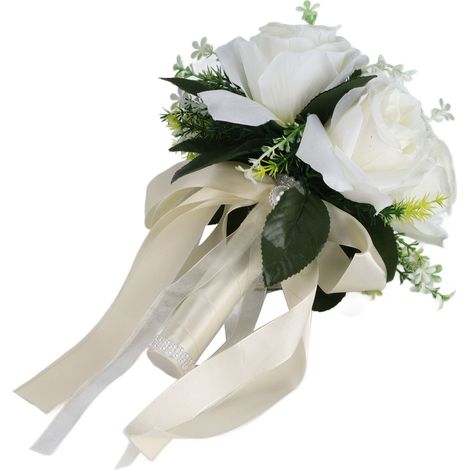 Bouquet de mariée artificiel en soie, rose simulée, blanc laiteux, pour la mariée (1/5)