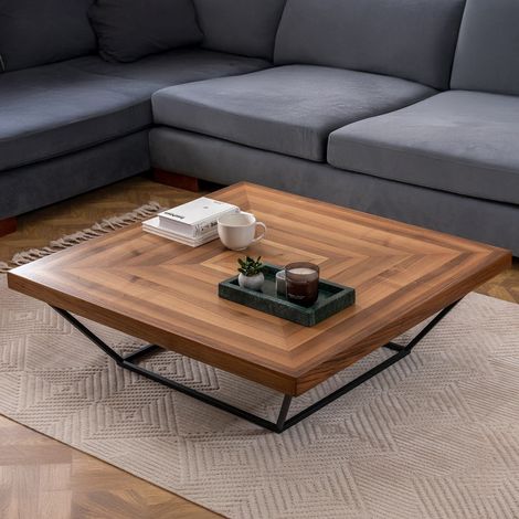 Couchtisch Sostene, quadratisch, Platte aus veredeltem Holz, Gestellfarbe Nussbaum, 100x100x32h cm Nussbraun (1/5)