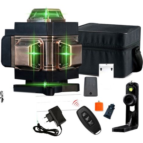 Laser Level, 16 Lines Green Laser Level Self Leveling Tool, 160ft Green Beam Laser Level for Construction, Two 360° Vertical and Two 360° Horizontal Lines with Wall Bracket&Remote Controller EU 1Batte (1/5)