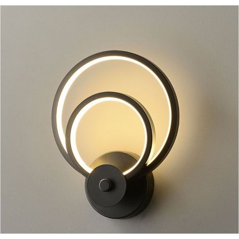 Applique murale intérieure LED, applique murale ronde noire moderne, adaptée aux chambres, salons, couloirs et cafés, lumière blanche chaude. (1/5)