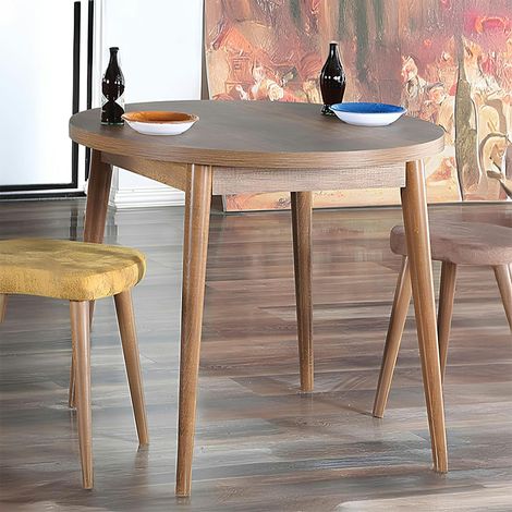 Table à manger ronde effet bois de noyer clair Ø90 cm MARFA (1/3)