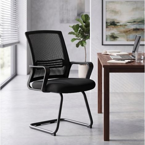 Set di 2 sedie visitatore 58,5x57,5x93 cm in rete nera senza ruote – MEUBLIV (1/5)