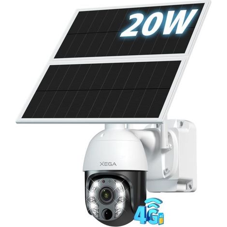 Xega Caméra de Surveillance 4G LTE 5MP avec SIM – Zoom Optique 10x, Panneau Solaire 20W, Batterie 30 000 mAh, Vision Nocturne, IP65 (1/5)