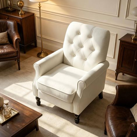 Sillón de 1 plaza de lino, asiento grueso con cojín de muelles, crema HAVRYA (1/5)