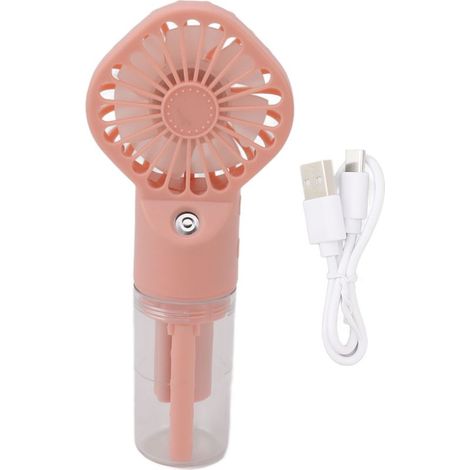 Ventilador con nebulizador portátil, recargable por USB, con 4 velocidades ajustables y pulverización de agua fresca – Color rosa (1/4)