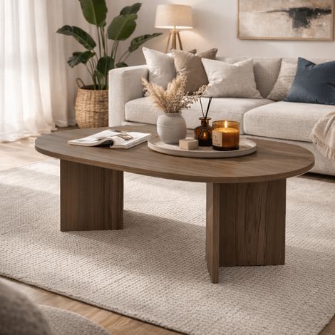 Couchtisch Walnuss-Melamin-Bogenform Koda 119x60 cm