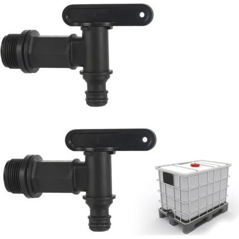 Robinet Cuve Plastique, Lot de 2 Robinet pour Citerne De Pluie Robinet d'écoulement IBC 3/4", Robinet de Rechange en Plastique pour Citerne pour recuperateur Eau de Pluie (1/5)