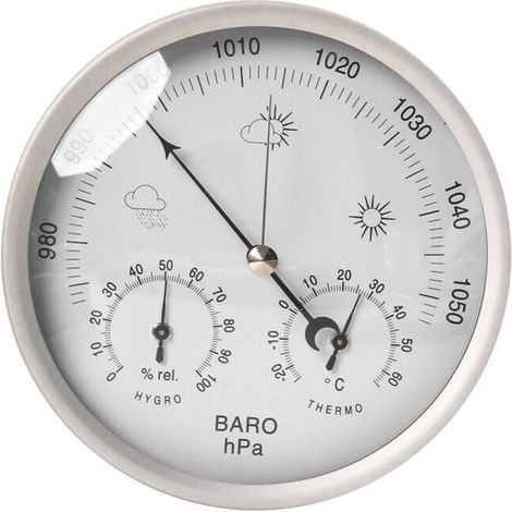 Station météo analogique pour l'intérieur et l'extérieur avec Cadre en Acier Inoxydable au Design élégant-composée d'un baromètre, d'un hygromètre et d'un thermomètre(Macaron) (1/5)