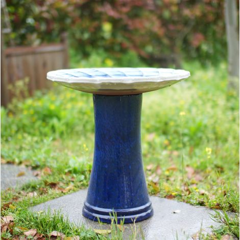 Bain d'oiseaux céramique Ø43 cm sur pied bleu HAVRYA (1/4)