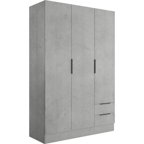 Armadio 3 ante + 2 cassetti cm 120x50 cemento