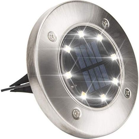 Lumière Solaire Extérieur, 8LED Luminaire Jardin Au Sol Eclairage 6000K Etanche IP65 Lampe Solaire Spot Encastrable Pour Chemin Terrasse Cour Souterraine [Classe énergétique A+++] (1/5)