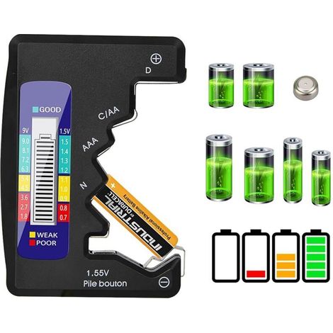 Digital Battery Tester, Universal LCD Battery Tester for AAA/AA/C/D Button Cell Batteries 1.5V-9V Mini Batteries (1/5)