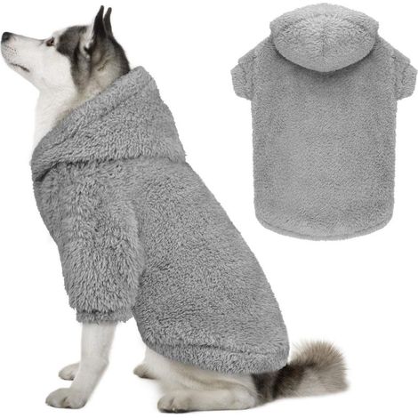 Pull à capuche duveteux pour grands chiens - Sweat-shirt doux double face, manteau en peluche et polaire, sherpa (Gris - XL)