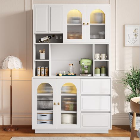 MEUBLIV Aparador alto de almacenamiento negro 106x30x175 cm con puertas acrílicas y LED (1/5)