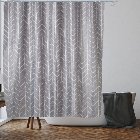 Rideau de douche gris à motifs zigzag, anti-moisissures et résistant à la rouille Dimensions : 180 x 180 cm (71 x 71 pouces) Tissu déperlant 100 % polyester (1/5)