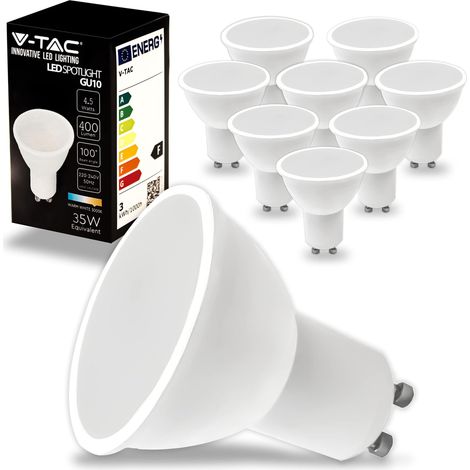 V-TAC 10x Lampadine LED GU10-4,5W 400 Lumen - Alta Luminosità - Faretto Led GU10 per Massima Efficienza e Risparmio Energetico - Lampadina 3000K Luce Calda (1/5)