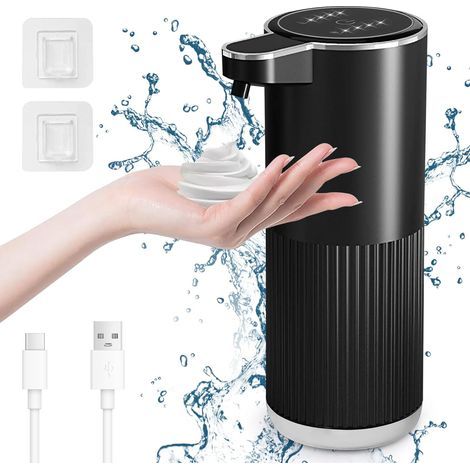 Automatischer Schaumseifenspender, 400 ml, Wandmontage, Batteriestandsanzeige, 4-stufig einstellbare Schaummenge, für Küche und Bad, Schwarz (1/5)