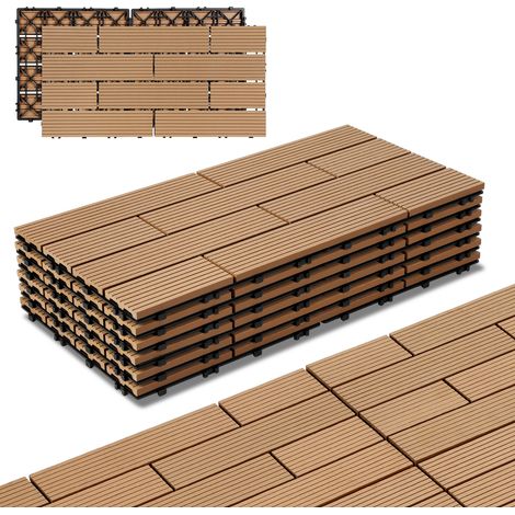 Jiubiaz WPC Terrassenfliesen 30x60 cm Teakfarben 18 Stück 3 m² Klickfliesen Garten Balkon (1/5)