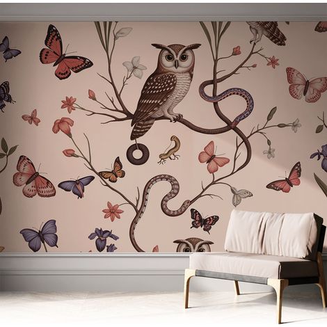 Papier peint autocollant décoratif à motifs pour salon chambre et bureau Tapete adhésif pour décoration Hibou nature 312x219 cm (1/5)