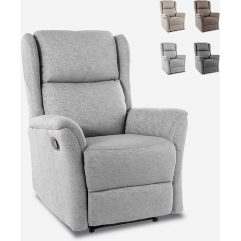 Poltrona relax reclinabile manuale con poggiapiedi in tessuto Hope - Grigio chiaro