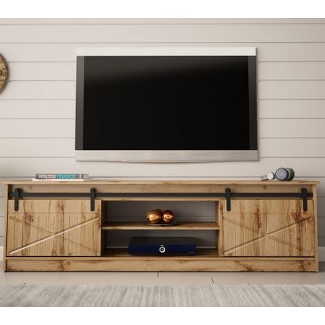 Meuble TV style chêne wotan 200 cm Hexa (1/5)