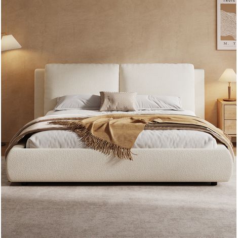 Cama doble con almacenamiento tapizada beige OKMYHOME (1/5)