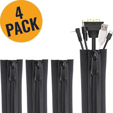 4 pièces - Organisateurs de câbles 50 cm - Chemins de câbles pour TV et bureau - Supports et protections de câbles - Gestion des fils - Noir (1/5)