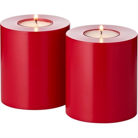 Lot de 2 Bougies Permanentes Chauffe-Plat Aspect Cire Rouge H 9 cm Ø 8 cm - PANGIVO (1/4)