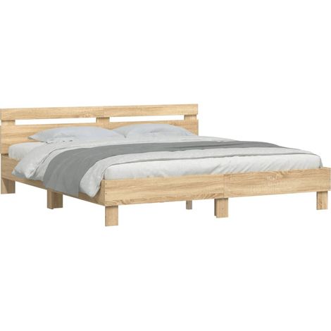 Bed Frame  Sonoma oak  Engineered wood  160x200 cm mattress size vidaXL (1/4)