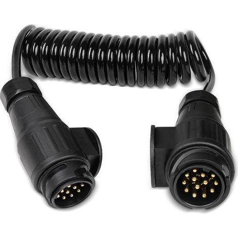 Câble d'extension pour remorque à 13 Broches 2 m 12 V Connecteur spiralé à 13 Broches avec fiche pour attelage de remorque, Caravane, Camion, Bateau et Accessoires (1/5)