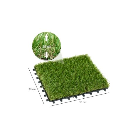 Gazon artificiel vert foncé en dalles, lot de 10, 30 x 30 cm, 25 mm, avec brins résistants pour balcon et jardin (1/5)