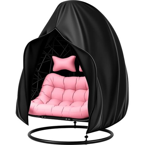 Housse de protection pour fauteuil suspendu - Oxford 210D - Avec fermeture éclair - Coupe-vent - Pour fauteuils suspendus - Meubles de jardin - Avec cordon de serrage - 231 x 200 cm - Noir (1/5)