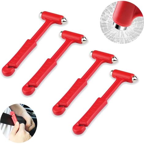 4 pièce Marteau de sécurité 2 en 1 pour véhicule d'urgence, coupe-ceinture, brise-vitre, outil portable de secours et d'évacuation pour véhicule, accessoire multifonctionnel pour voiture (1/5)