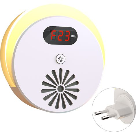 Répulsif à ultrasons anti-moustiques, souris, araignées et cafards avec veilleuse LED et écran LCD (110-240 V CA) - Blanc (1/5)