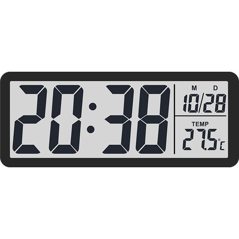 Einfache LCD-Wanduhr fürs Wohnzimmer, multifunktional, mit Temperatur- und Luftfeuchtigkeitsanzeige – Schwarz