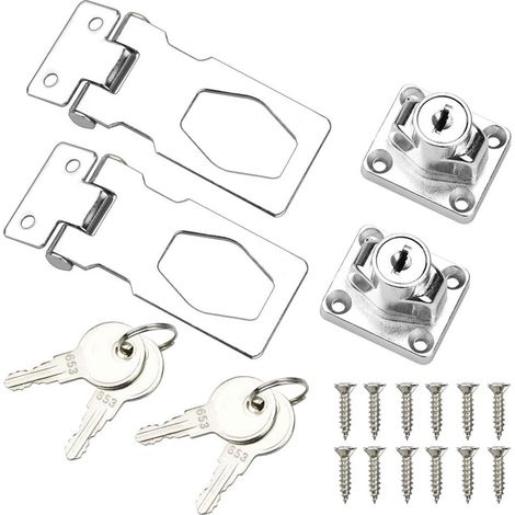 BRAVIX 2Pcs Cadenas Moraillon Inox Verrou a Clé Serrure Cadenas Utilitaire 2,5 Pouces Pour Casier Tiroir Armoire Penderie Boîte Conteneurs de Stockage Portes Remise Portes de Garage