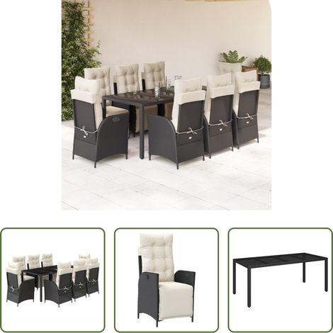 Chaise de jardin - Ensemble à manger de jardin 9pcs coussins noir résine tressée (1/5)