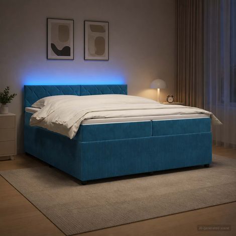 vidaXL Lit boxspring avec matelas Bleu 200 x 200 cm Velours (1/5)