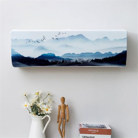 Cache Climatiseur Interieur Suspendu, Style Chinois Couvercle Climatiseur Anti-Poussière Élastique Housse de Protection Climatiseur Universel (Vue sur la Montagne,86x23x30cm-1.5-2p) (1/5)