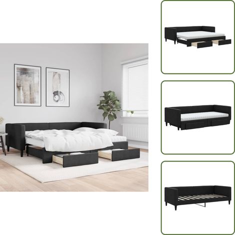 Schlafzimmermöbel - vidaXL Tagesbett Ausziehbar mit Schubladen Schwarz 90x190 cm Stoff - Gästebett (1/5)